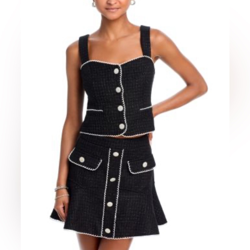 Black Women's Skirt with White Trim & Crystal Buttons